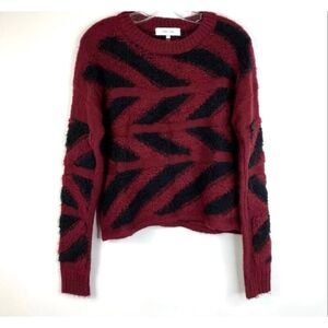 John + Jenn Chevron Textured Knit Sweater Burgundy Black Women Extra Small